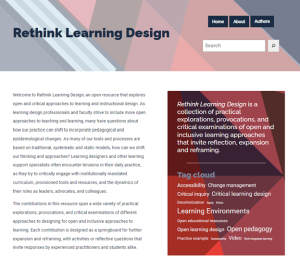 Screenshot 1 of the Rethink Learning Design resource, outlining a non-linear organization of contributions